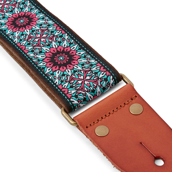 Isuzi GT55 Red/Turquoise Flower, Woven Guitar Strap