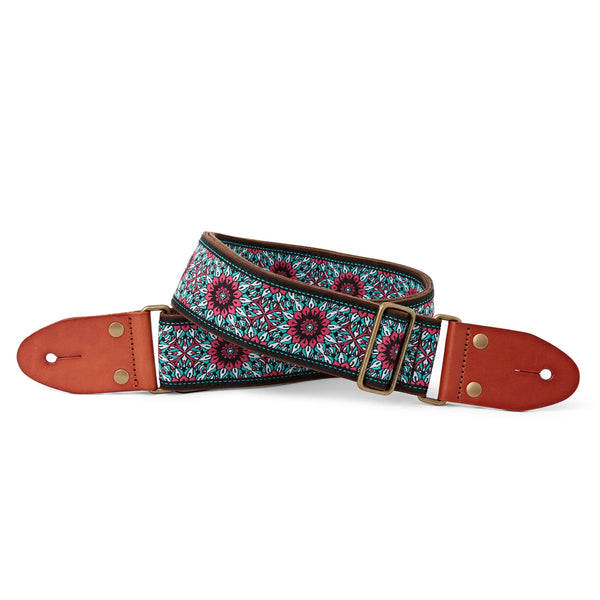Isuzi GT55 Red/Turquoise Flower, Woven Guitar Strap
