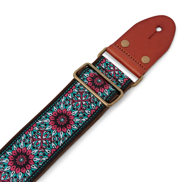 Isuzi GT55 Red/Turquoise Flower, Woven Guitar Strap