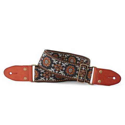 Isuzi GT57 Brown Flower Woven Guitar Strap