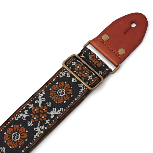 Isuzi GT57 Brown Flower Woven Guitar Strap