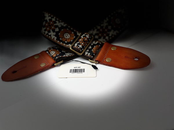 Isuzi GT57 Brown Flower Woven Guitar Strap