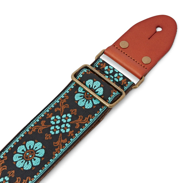 ISUZI GT58 Blue Flower Woven Guitar Strap