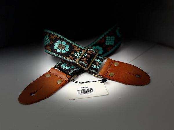 ISUZI GT58 Blue Flower Woven Guitar Strap