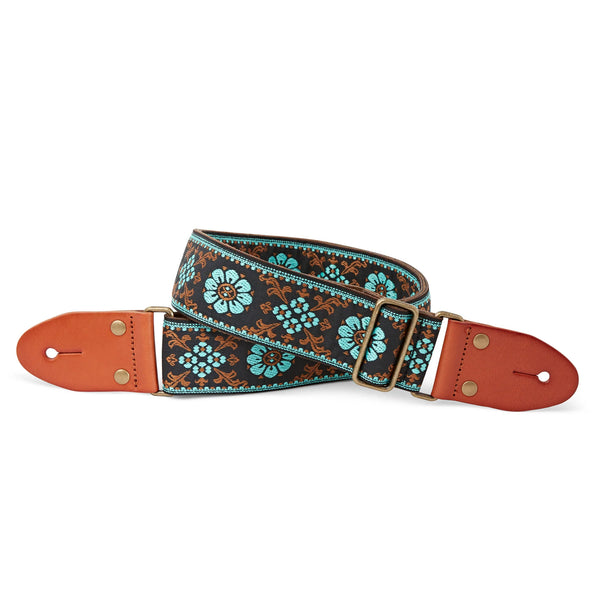 ISUZI GT58 Blue Flower Woven Guitar Strap
