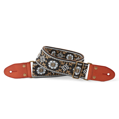 ISUZI GT59 White Flower, Woven Guitar Strap