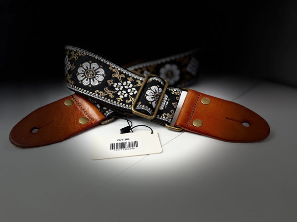 ISUZI GT59 White Flower, Woven Guitar Strap
