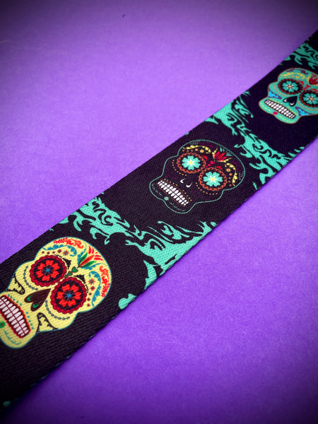 Lock-It Sugar Skull Black Strap, Poly Plush Series